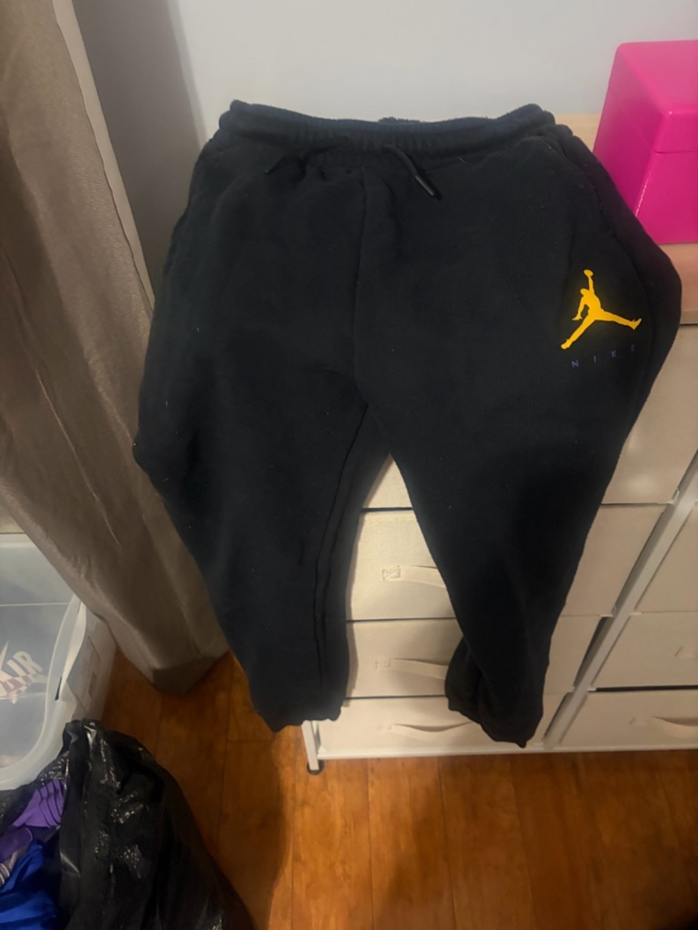 Nike Black Kids Sweatpants with Yellow Jumpman
